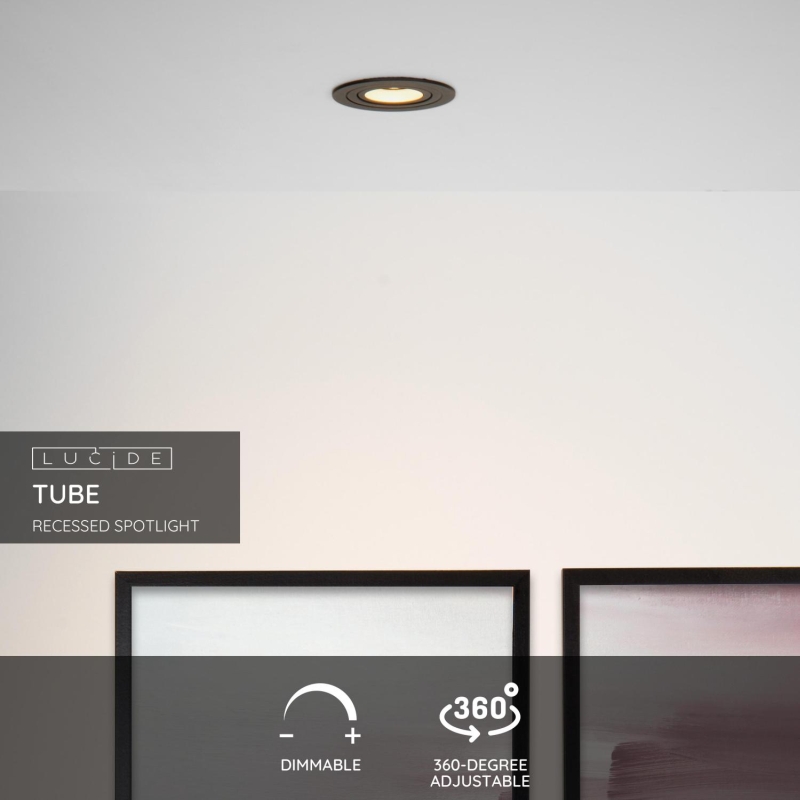 Lucide TUBE - Zapustené bodové svietidlo - Ø 9,2 cm - 1xGU10 - Čierny